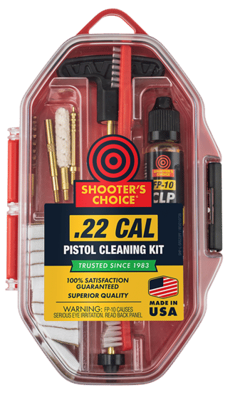 Shooter's Choice .22 Cal Pistol Cleaning Kit includes a convenient storage case